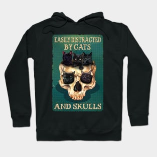 Easily Distracted By Cats And Skulls Skull Cat Lover Hoodie